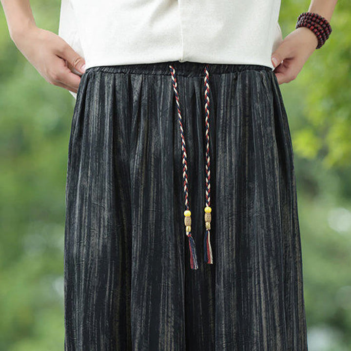 Pantalon sarouel d'été noir à rayures et cordon de serrage pour homme avec poches Buddha Stones - image 10