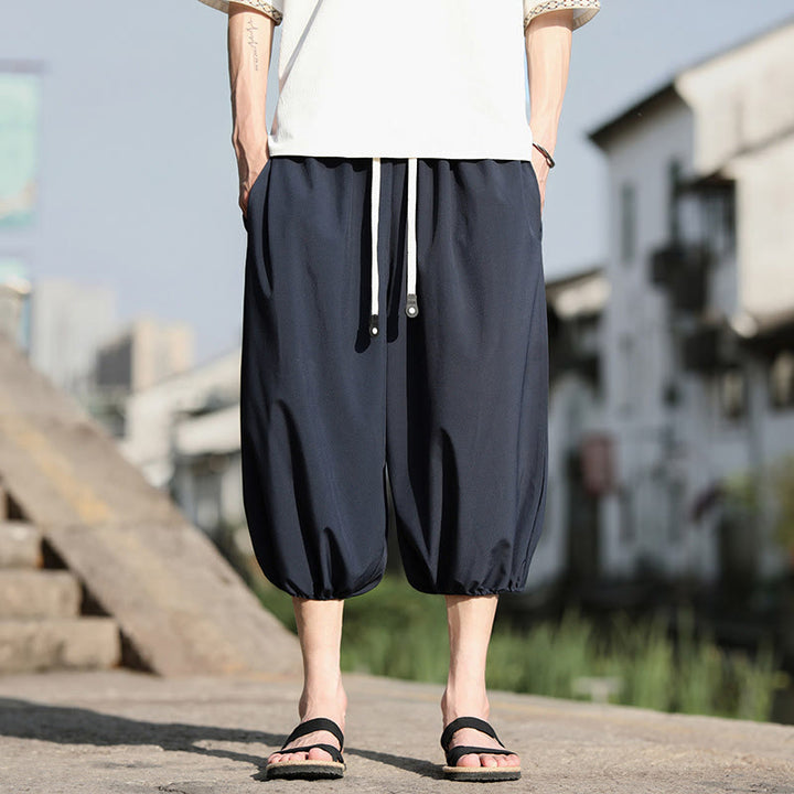 Pantalon sarouel court et uni avec cordon de serrage et poches pour homme Buddha Stones