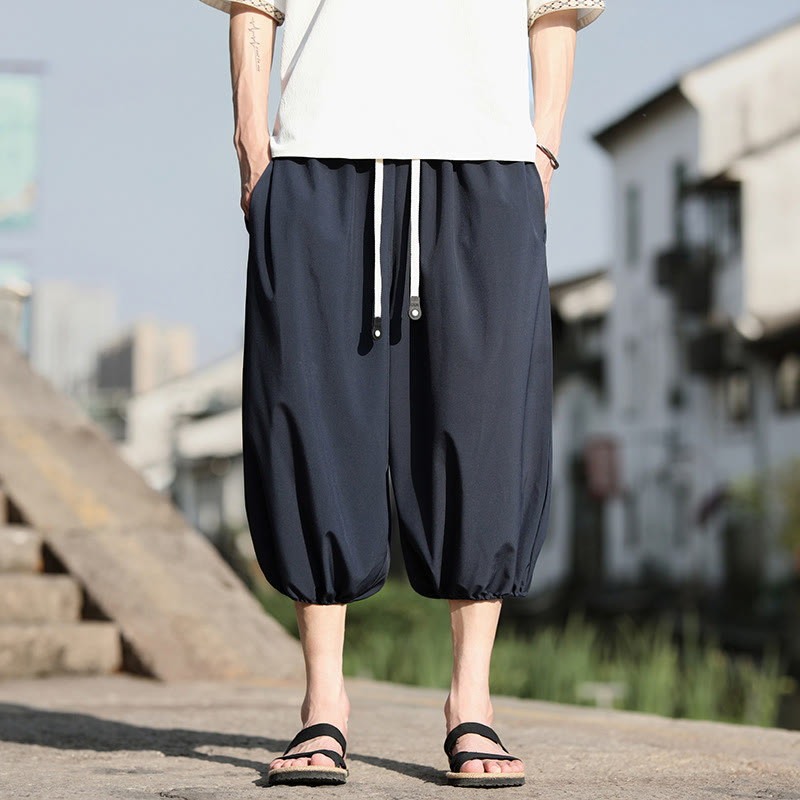 Pantalon sarouel court et uni avec cordon de serrage et poches pour homme Buddha Stones - SteelBlue - US/UK/AU46，EU56 (5XL) - image 0