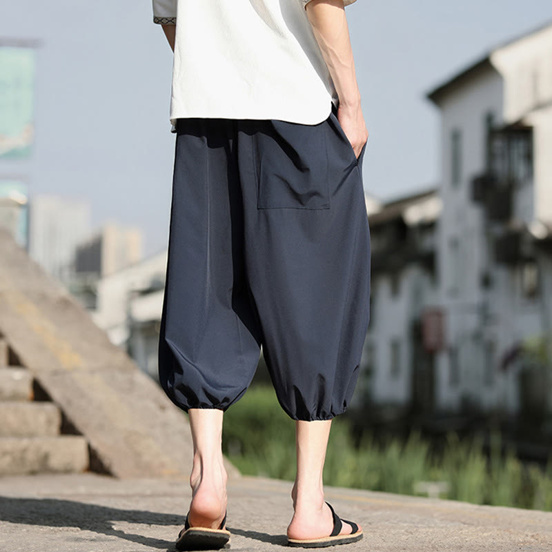 Pantalon sarouel court et uni avec cordon de serrage et poches pour homme Buddha Stones
