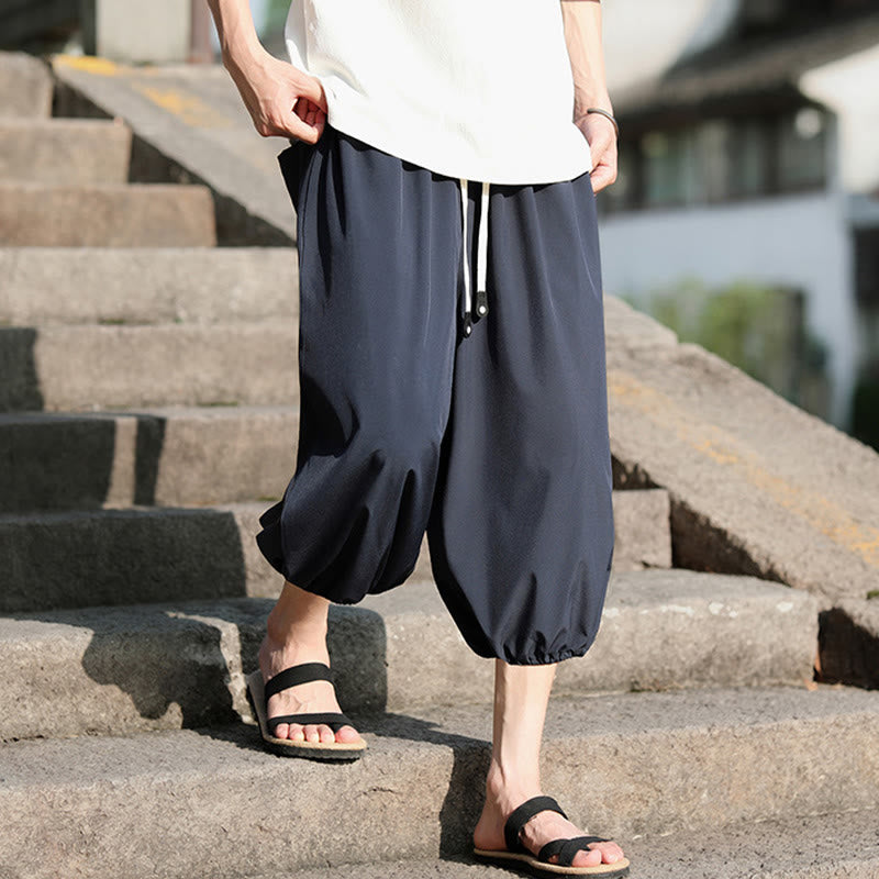 Pantalon sarouel court et uni avec cordon de serrage et poches pour homme Buddha Stones