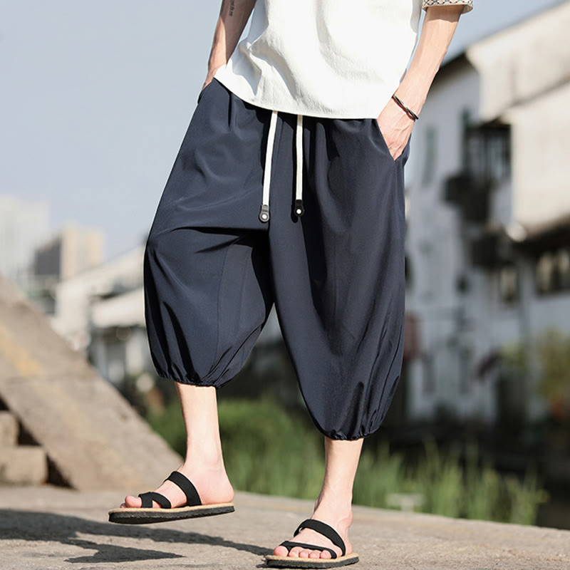 Pantalon sarouel court et uni avec cordon de serrage et poches pour homme Buddha Stones