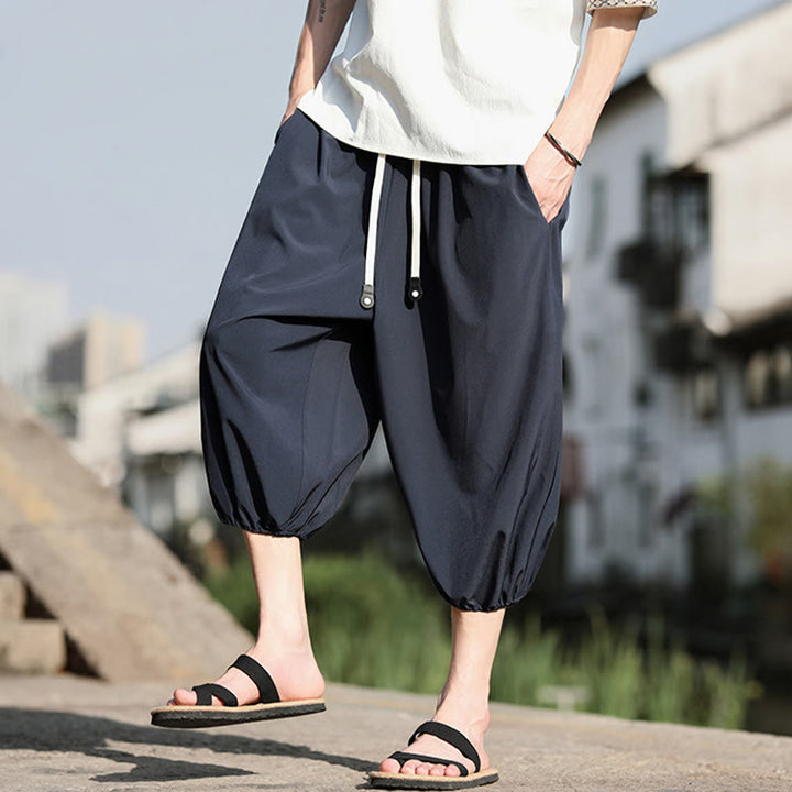 Pantalon sarouel court et uni avec cordon de serrage et poches pour homme Buddha Stones
