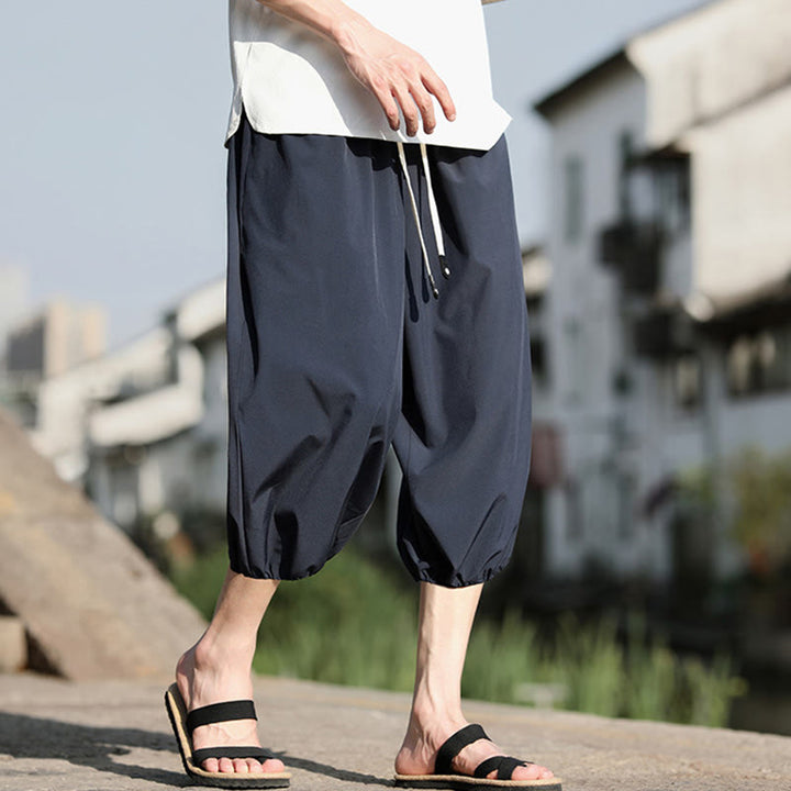 Pantalon sarouel court et uni avec cordon de serrage et poches pour homme Buddha Stones