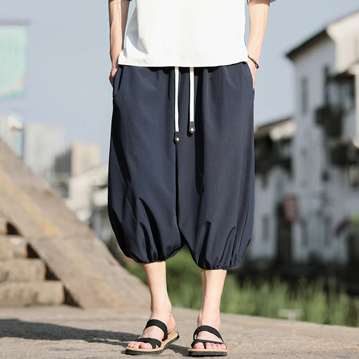 Pantalon sarouel court et uni avec cordon de serrage et poches pour homme Buddha Stones