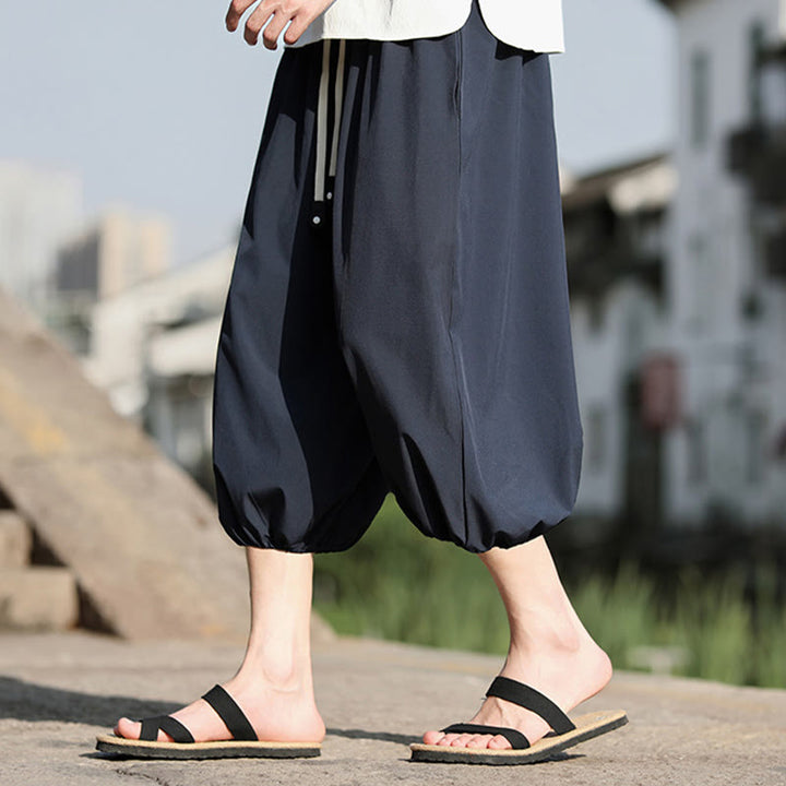 Pantalon sarouel court et uni avec cordon de serrage et poches pour homme Buddha Stones