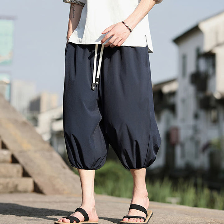 Pantalon sarouel court et uni avec cordon de serrage et poches pour homme Buddha Stones