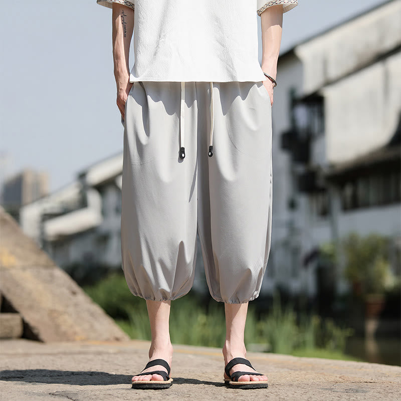 Pantalon sarouel court et uni avec cordon de serrage et poches pour homme Buddha Stones - Gris clair - US/UK/AU46，EU56 (5XL) - image 9