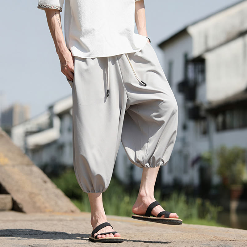 Pantalon sarouel court et uni avec cordon de serrage et poches pour homme Buddha Stones