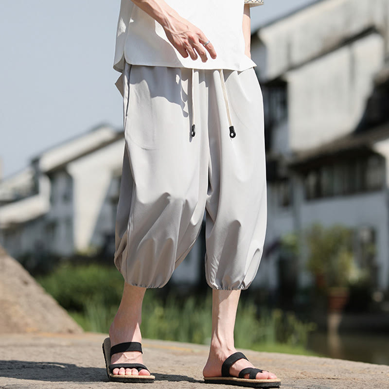 Pantalon sarouel court et uni avec cordon de serrage et poches pour homme Buddha Stones - image 10