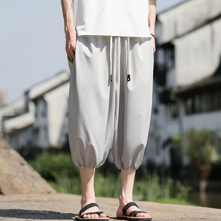 Pantalon sarouel court et uni avec cordon de serrage et poches pour homme Buddha Stones