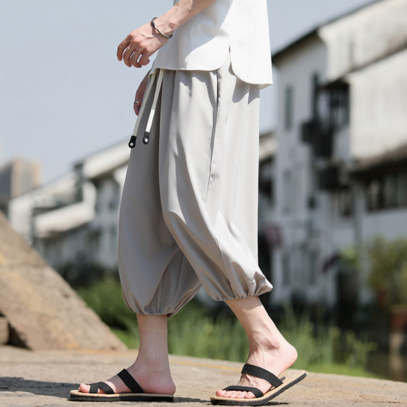 Pantalon sarouel court et uni avec cordon de serrage et poches pour homme Buddha Stones