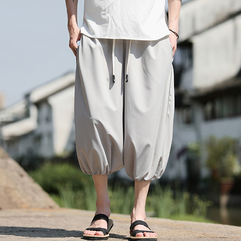 Pantalon sarouel court et uni avec cordon de serrage et poches pour homme Buddha Stones