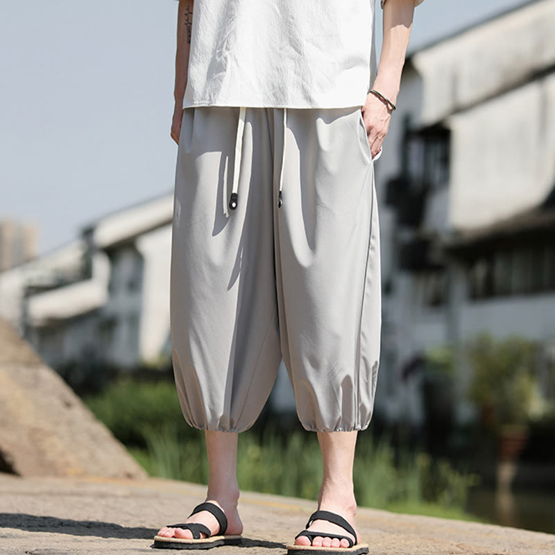 Pantalon sarouel court et uni avec cordon de serrage et poches pour homme Buddha Stones