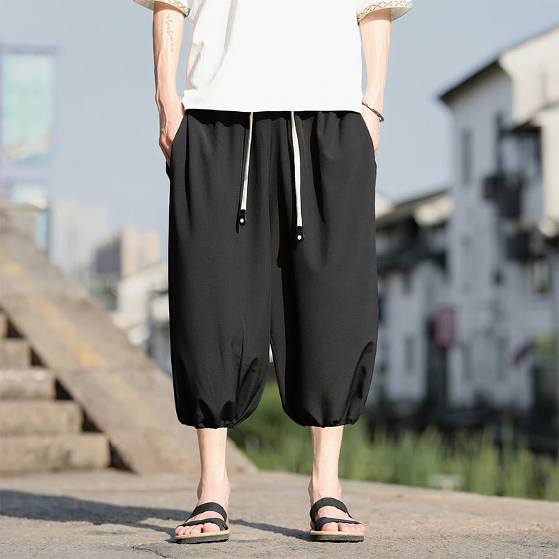 Pantalon sarouel court et uni avec cordon de serrage et poches pour homme Buddha Stones