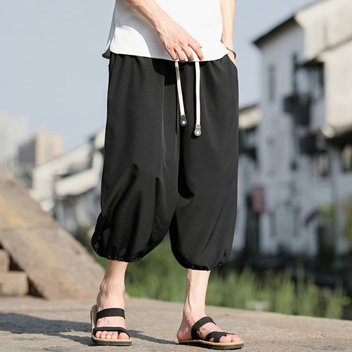 Pantalon sarouel court et uni avec cordon de serrage et poches pour homme Buddha Stones