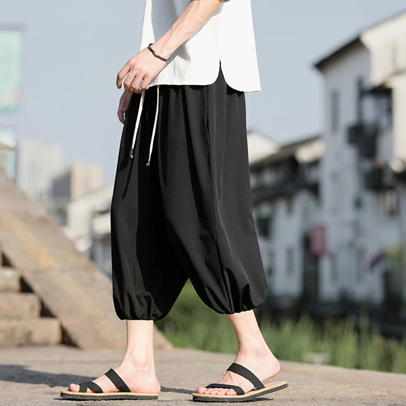 Pantalon sarouel court et uni avec cordon de serrage et poches pour homme Buddha Stones