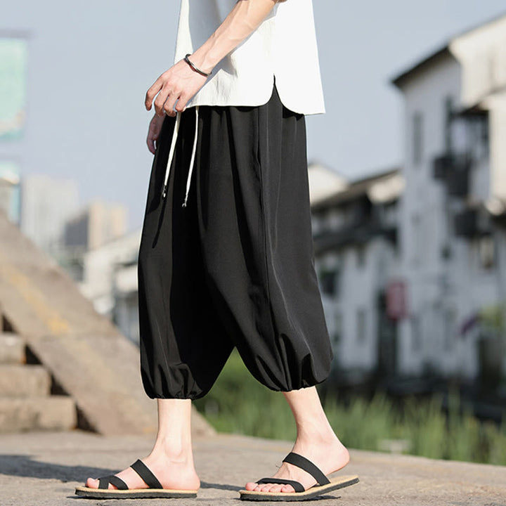 Pantalon sarouel court et uni avec cordon de serrage et poches pour homme Buddha Stones