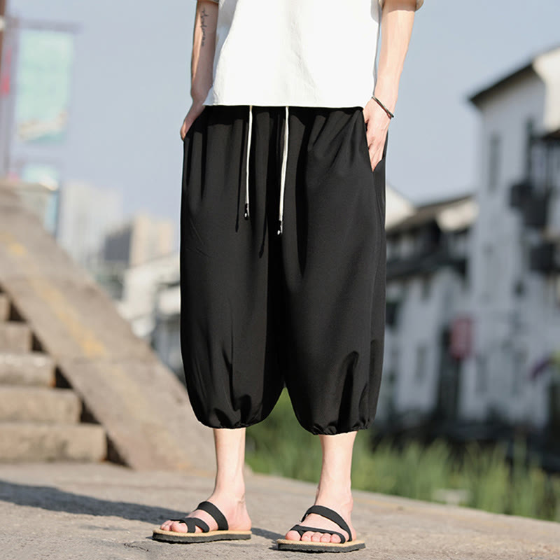 Pantalon sarouel court et uni avec cordon de serrage et poches pour homme Buddha Stones