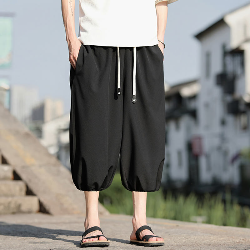Pantalon sarouel court et uni avec cordon de serrage et poches pour homme Buddha Stones