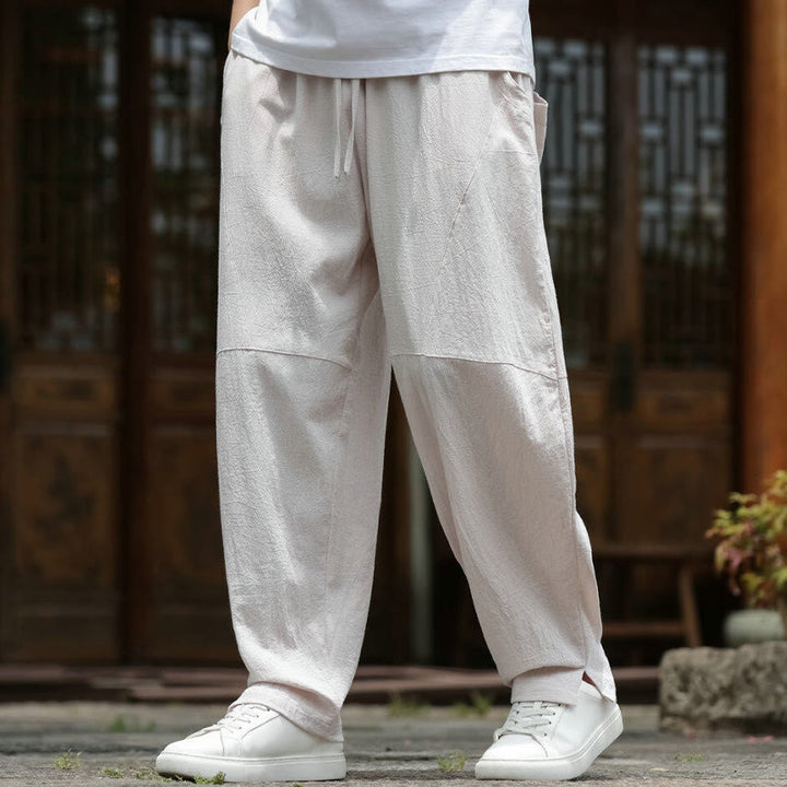 Pantalon en coton et lin avec cordon de serrage et poches pour homme, taille élastique, motif Buddha Stones - Lin - US/UK/AU46，EU56 (5XL) - image 0