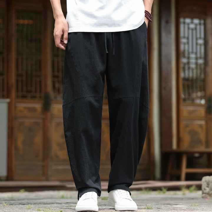 Pantalon en coton et lin avec cordon de serrage et poches pour homme, taille élastique, motif Buddha Stones - Noir - US/UK/AU46，EU56 (5XL) - image 10