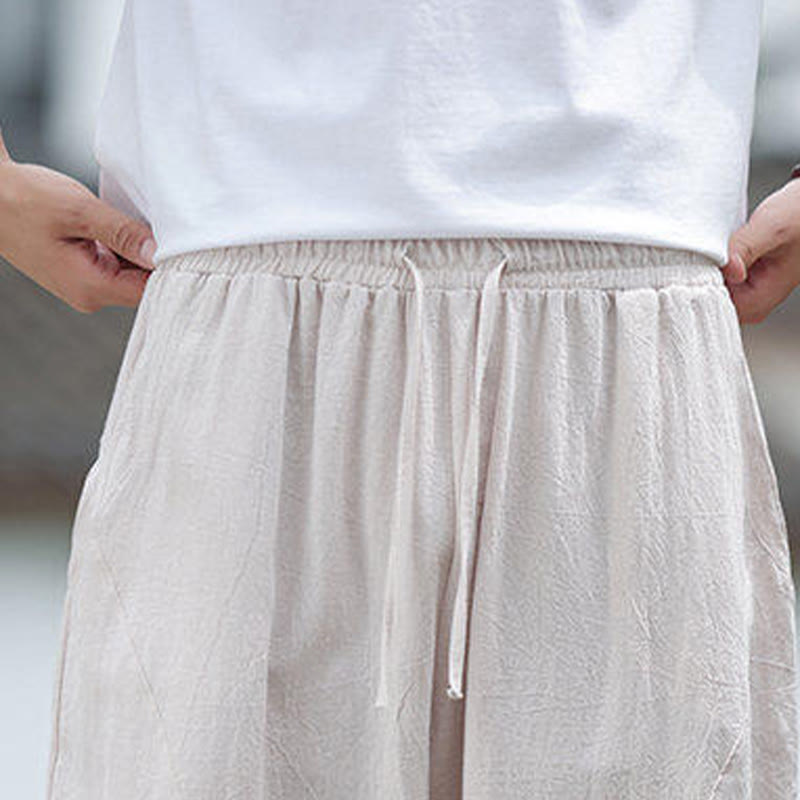 Pantalon en coton et lin avec cordon de serrage et poches pour homme, taille élastique, motif Buddha Stones - image 8