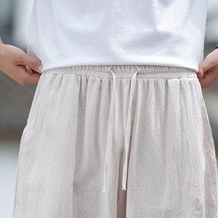 Pantalon en coton et lin avec cordon de serrage et poches pour homme, taille élastique, motif Buddha Stones - image 8