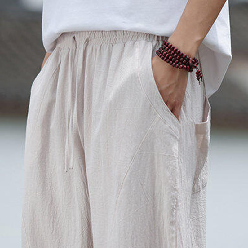 Pantalon en coton et lin avec cordon de serrage et poches pour homme, taille élastique, motif Buddha Stones - image 9