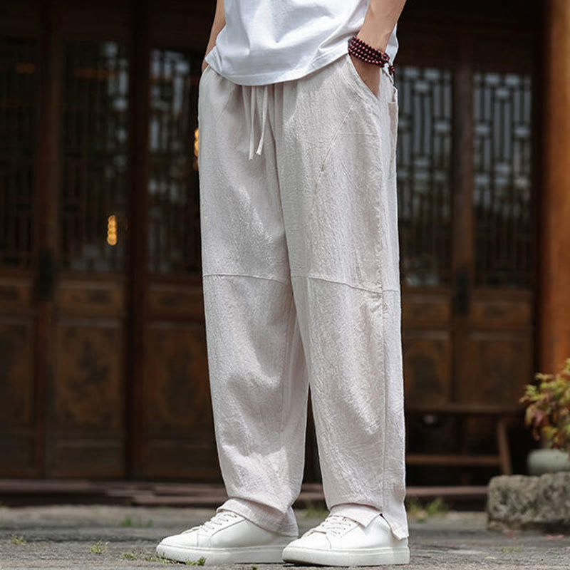 Pantalon en coton et lin avec cordon de serrage et poches pour homme, taille élastique, motif Buddha Stones - image 6