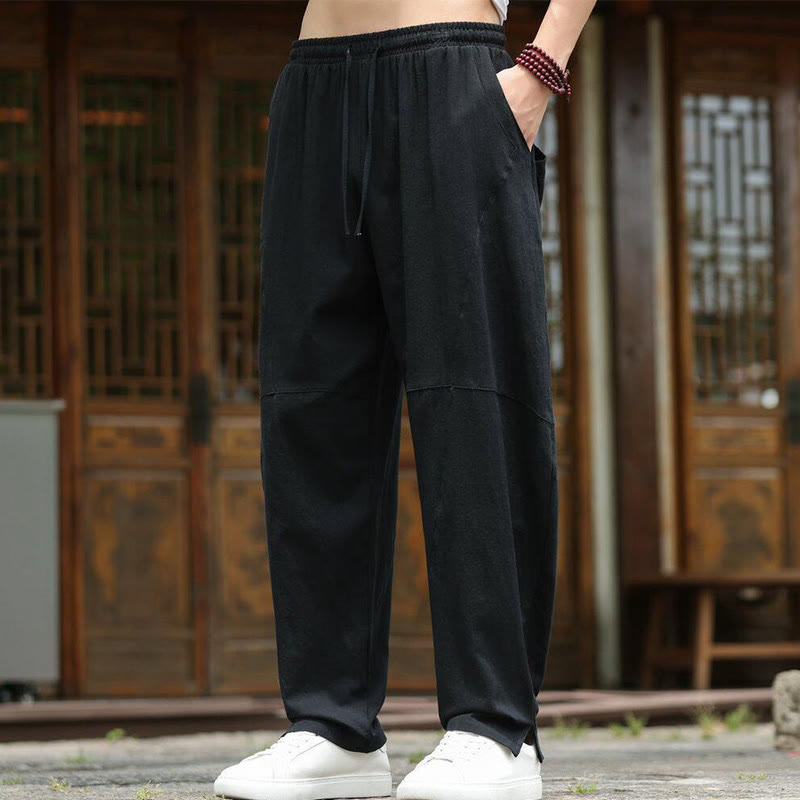 Pantalon en coton et lin avec cordon de serrage et poches pour homme, taille élastique, motif Buddha Stones - image 18