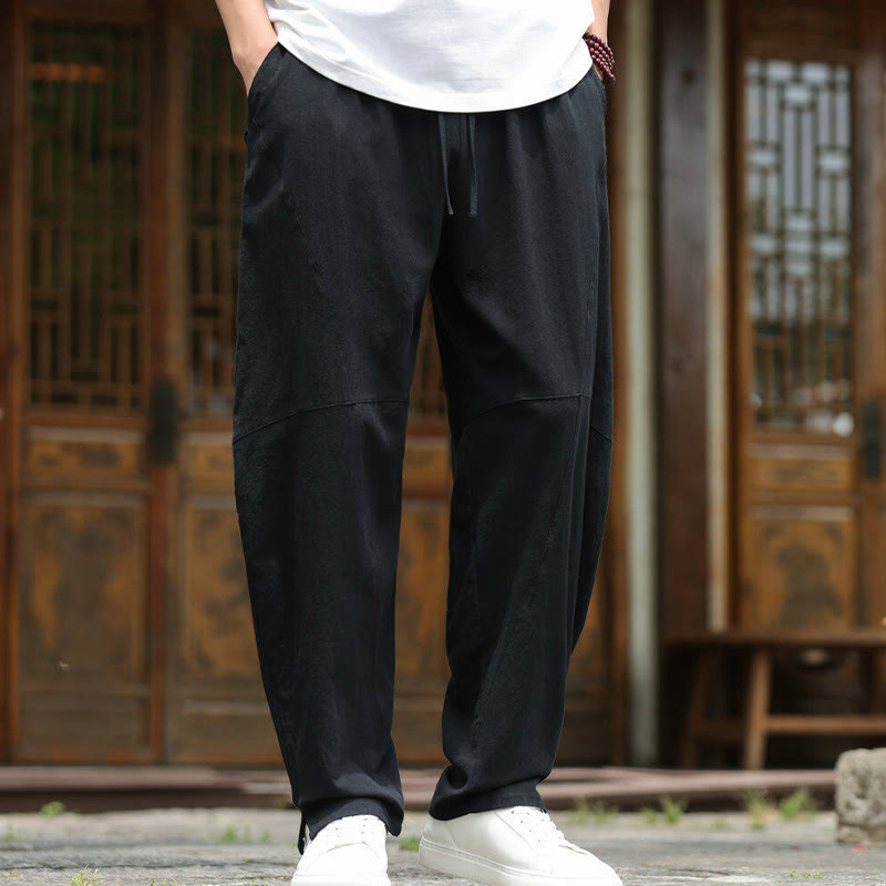 Pantalon en coton et lin avec cordon de serrage et poches pour homme, taille élastique, motif Buddha Stones - image 15