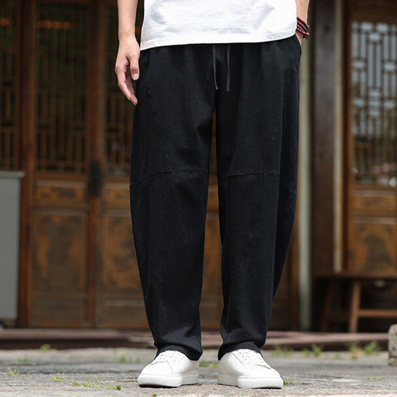 Pantalon en coton et lin avec cordon de serrage et poches pour homme, taille élastique, motif Buddha Stones - image 17