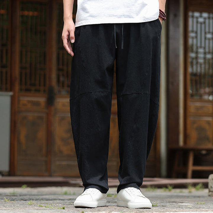 Pantalon en coton et lin avec cordon de serrage et poches pour homme, taille élastique, motif Buddha Stones - image 17