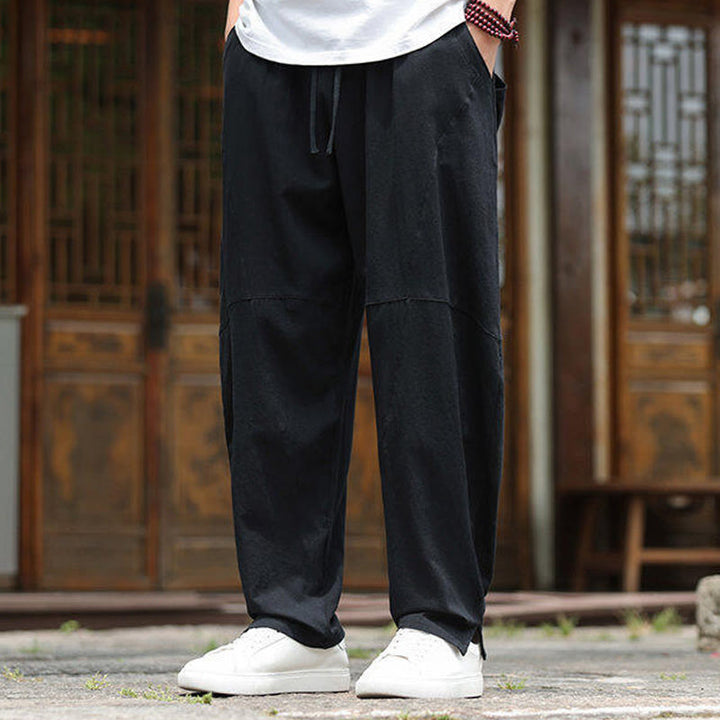 Pantalon en coton et lin avec cordon de serrage et poches pour homme, taille élastique, motif Buddha Stones - image 16