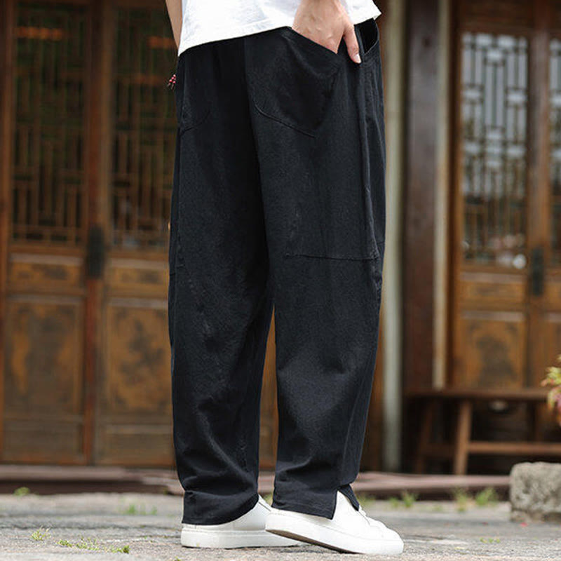 Pantalon en coton et lin avec cordon de serrage et poches pour homme, taille élastique, motif Buddha Stones - image 13