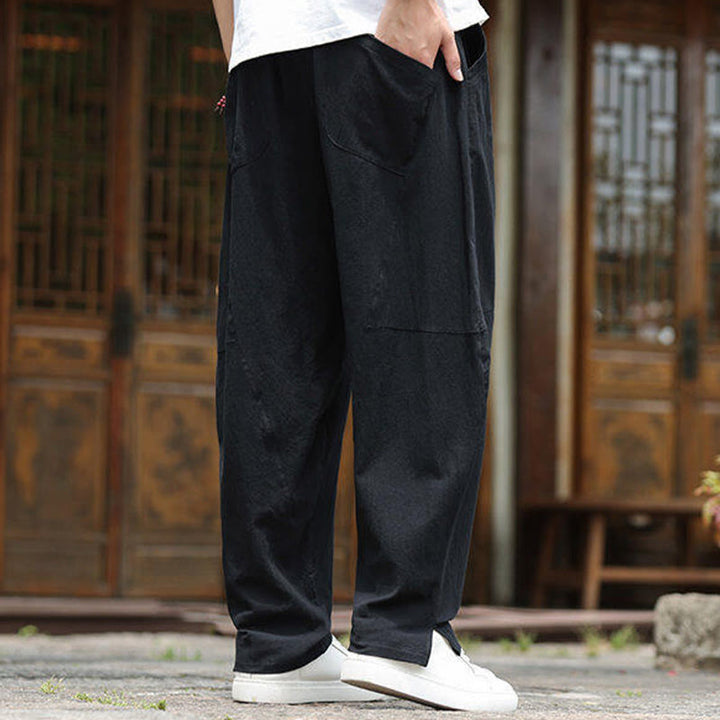 Pantalon en coton et lin avec cordon de serrage et poches pour homme, taille élastique, motif Buddha Stones - image 13