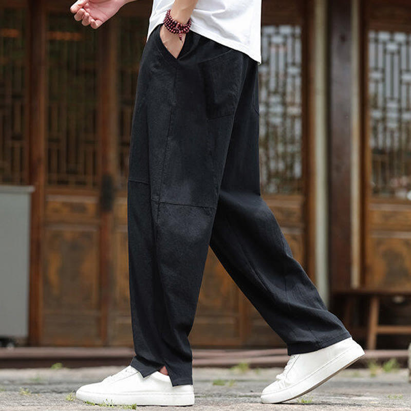 Pantalon en coton et lin avec cordon de serrage et poches pour homme, taille élastique, motif Buddha Stones - image 12