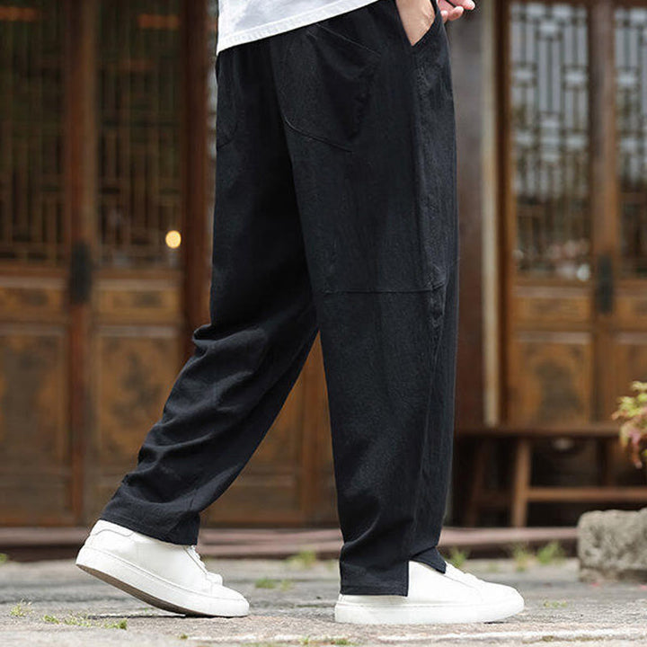 Pantalon en coton et lin avec cordon de serrage et poches pour homme, taille élastique, motif Buddha Stones - image 14