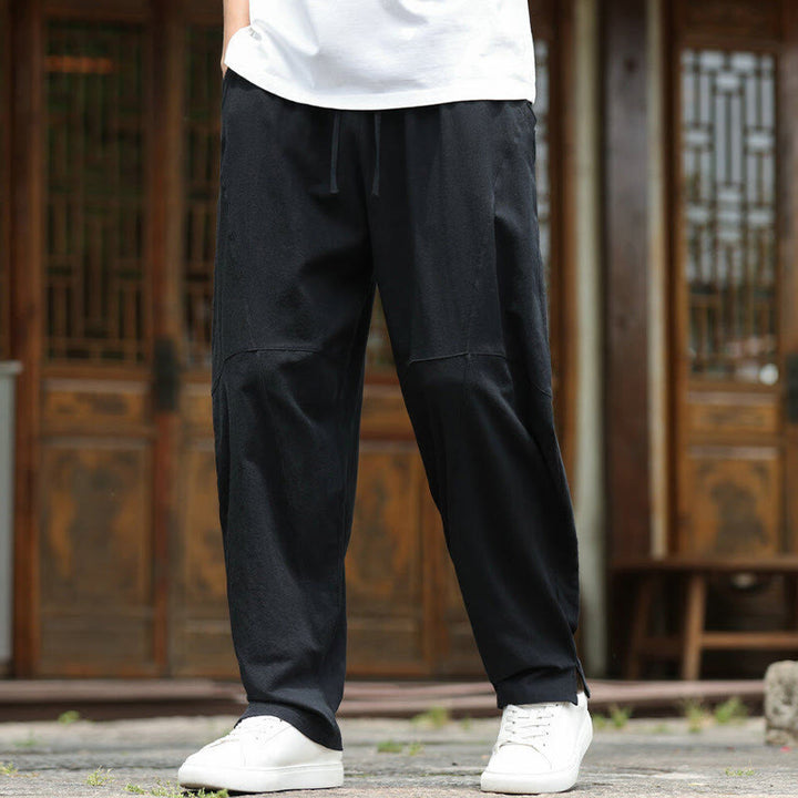 Pantalon en coton et lin avec cordon de serrage et poches pour homme, taille élastique, motif Buddha Stones - image 11