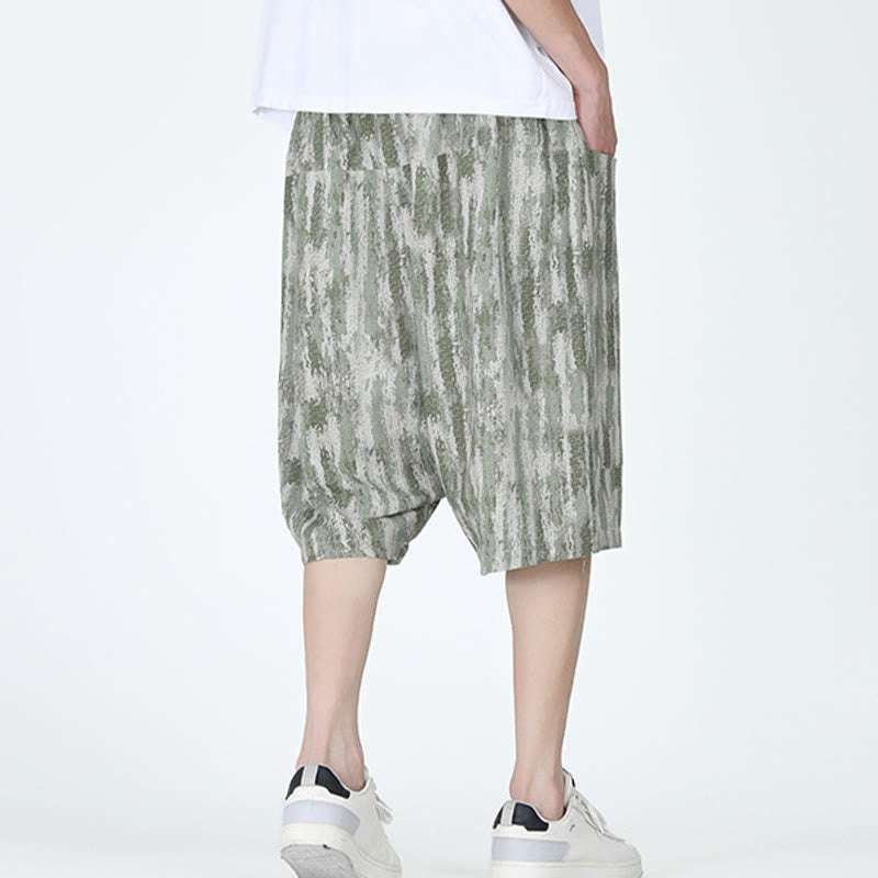 Pantalon capri homme en coton et lin à rayures d'été Buddha Stones avec poches - image 10