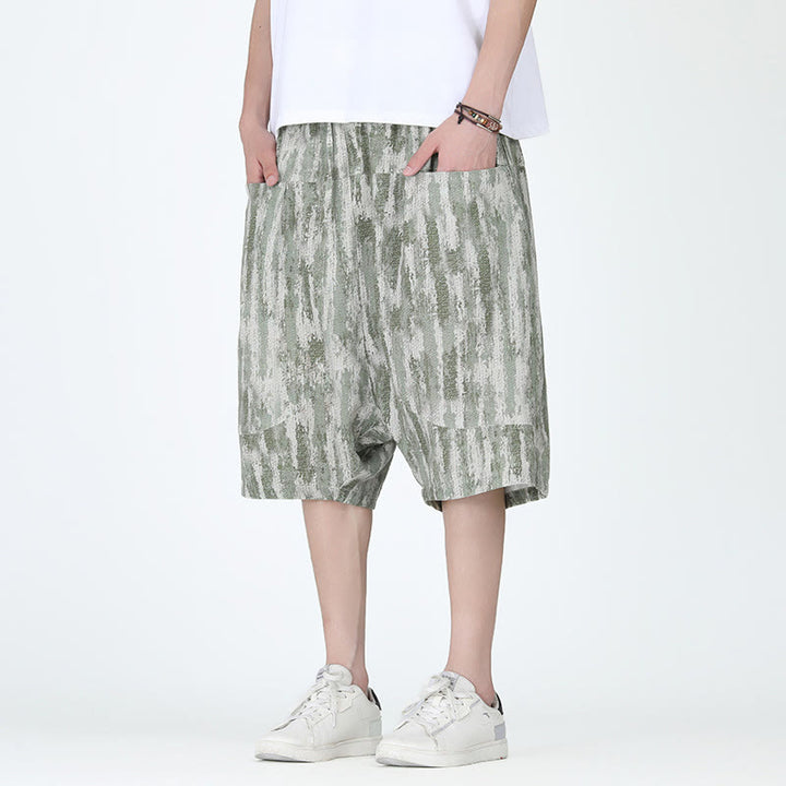 Pantalon capri homme en coton et lin à rayures d'été Buddha Stones avec poches - image 11