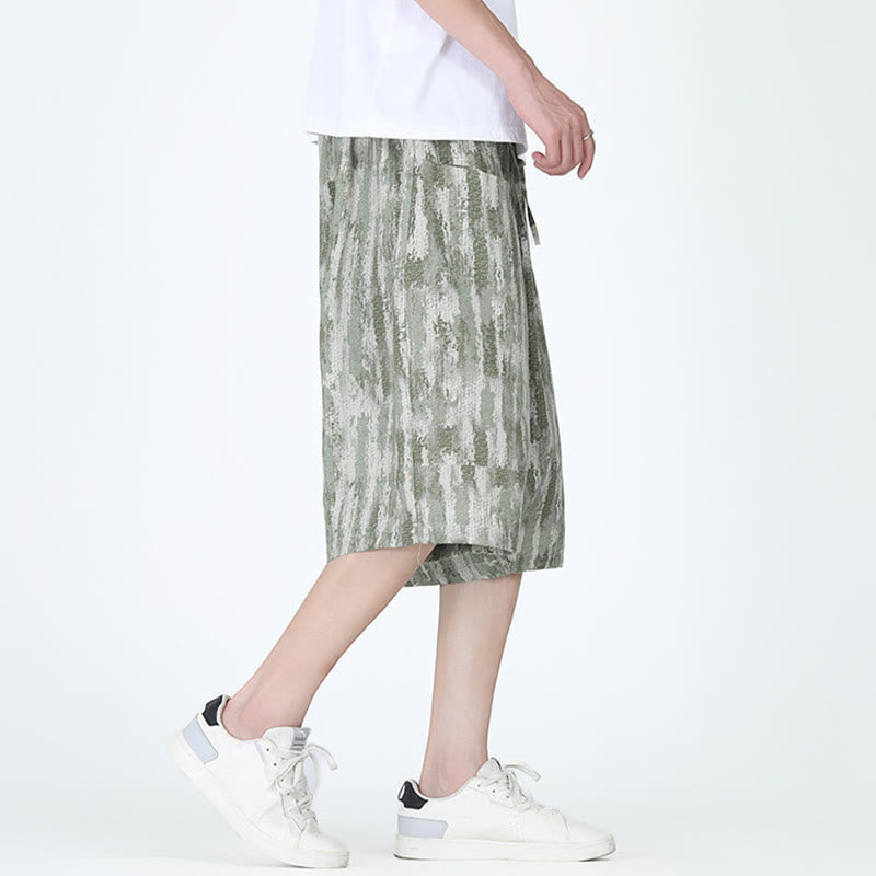 Pantalon capri homme en coton et lin à rayures d'été Buddha Stones avec poches - image 9