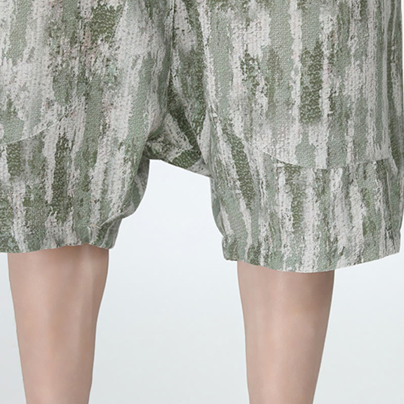 Pantalon capri homme en coton et lin à rayures d'été Buddha Stones avec poches - image 16