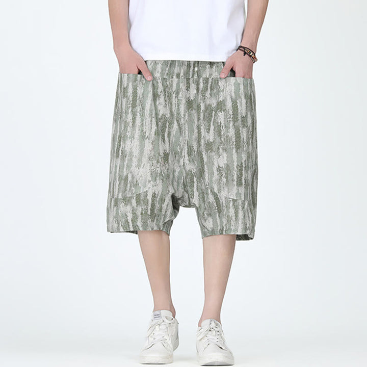 Pantalon capri homme en coton et lin à rayures d'été Buddha Stones avec poches - image 7