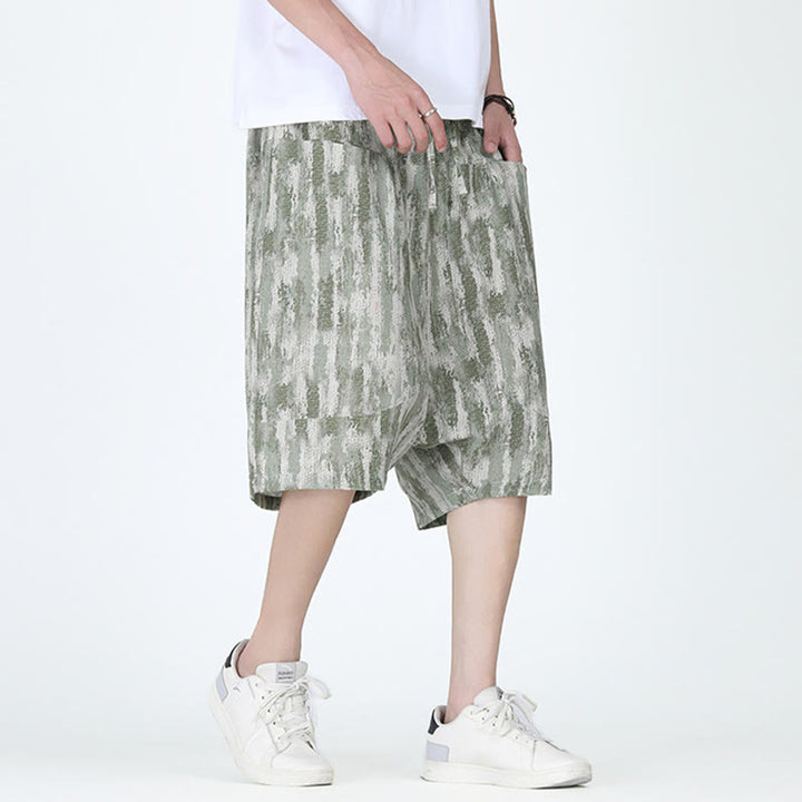 Pantalon capri homme en coton et lin à rayures d'été Buddha Stones avec poches - image 8