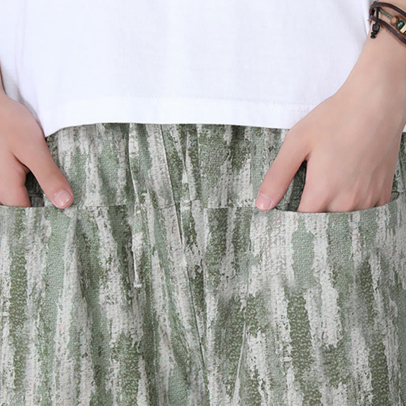 Pantalon capri homme en coton et lin à rayures d'été Buddha Stones avec poches - image 15