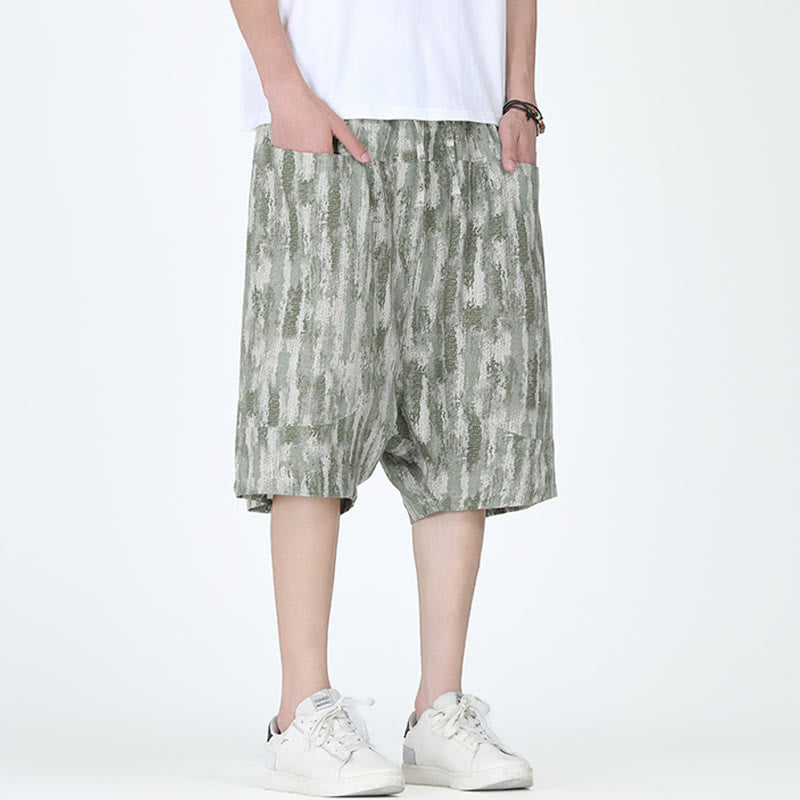 Pantalon capri homme en coton et lin à rayures d'été Buddha Stones avec poches - image 12