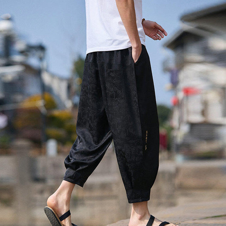 Pantalon homme avec cordon de serrage et poches, motif broderie Buddha Stones , longueur 7-8 - image 2