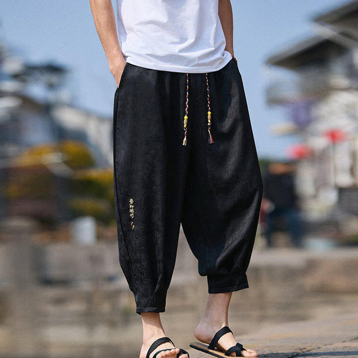 Pantalon homme avec cordon de serrage et poches, motif broderie Buddha Stones , longueur 7-8 - image 7